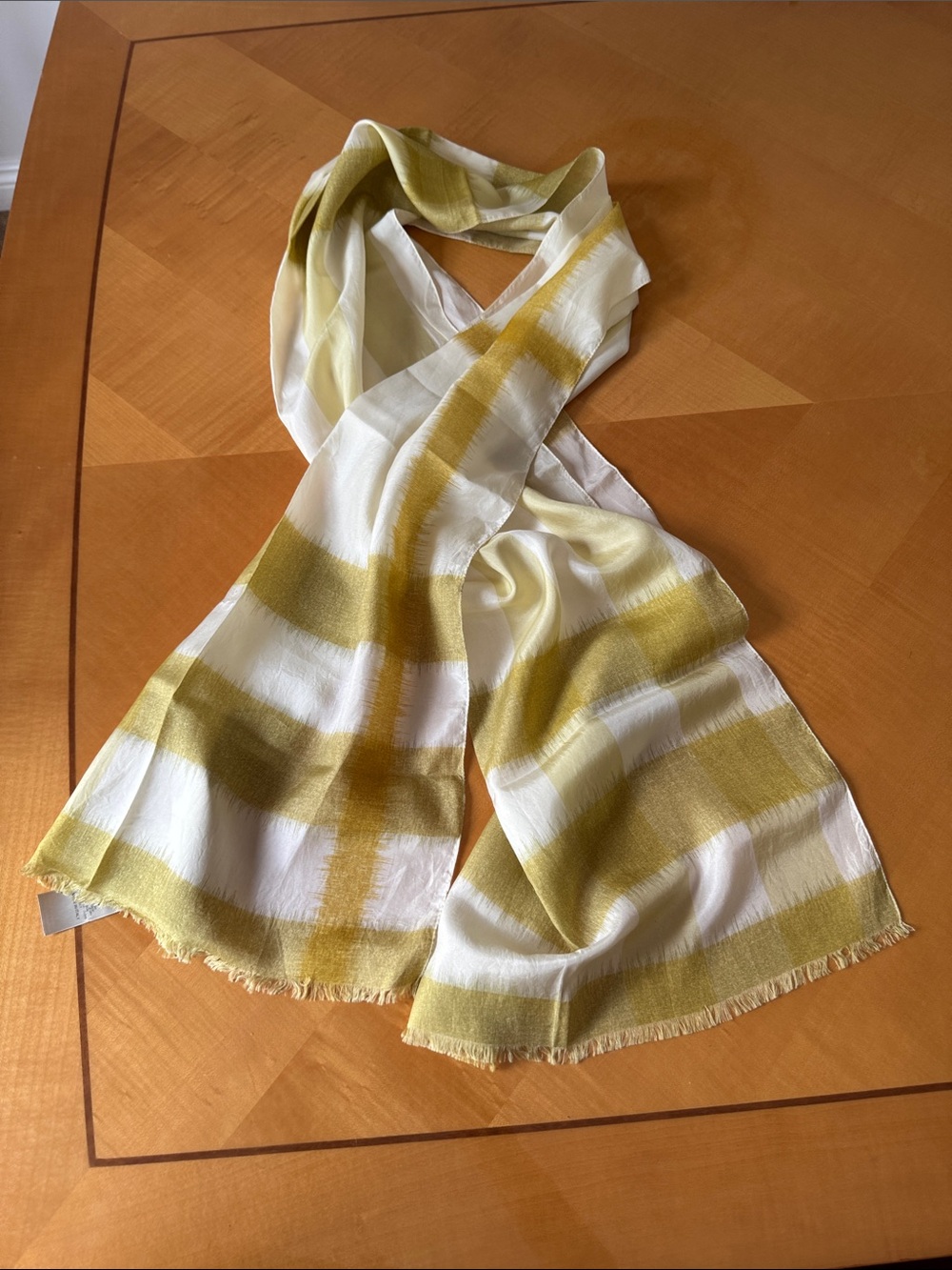 Plaid Table Runner in Mustard and White - Lightweight Linen Look